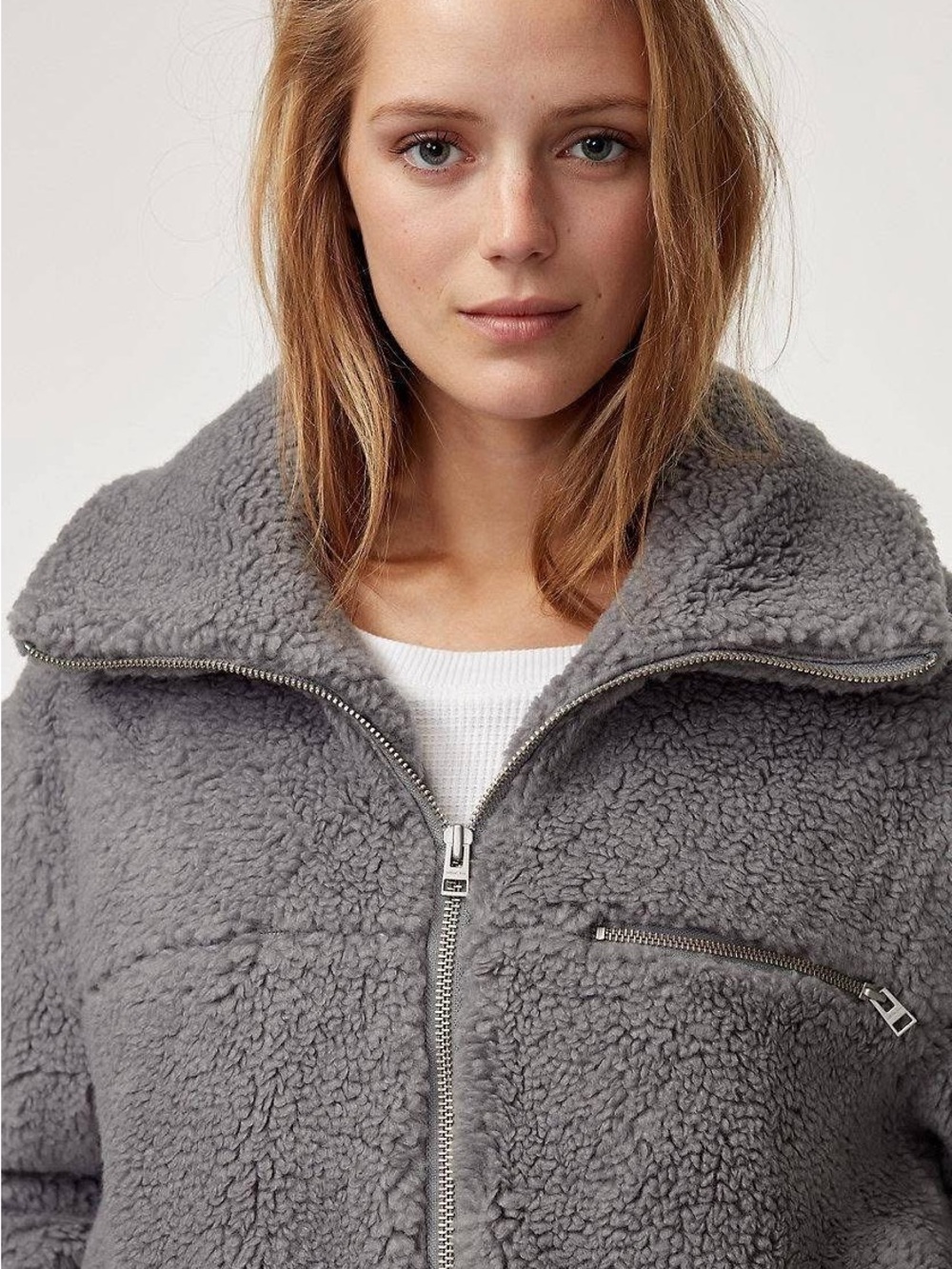 Aritzia Wilfred Free Teddy Sherpa Jacket Women’s M Full Zip Coat Black Bomber
